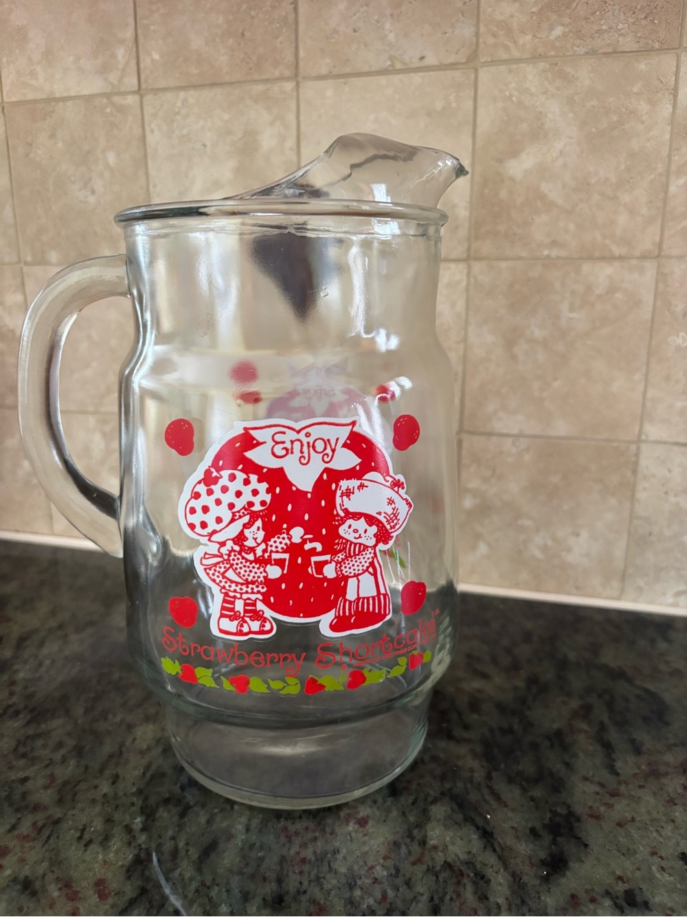 Strawberry Shortcake Glass Pitcher with Red Graphic
